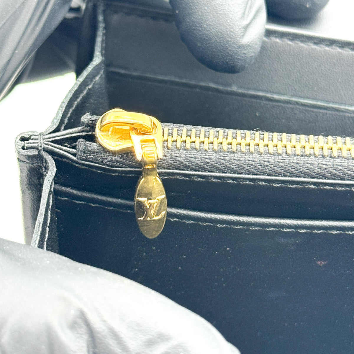 Louis Vuitton Louise Long Wallet Patent Black Gold Hardware