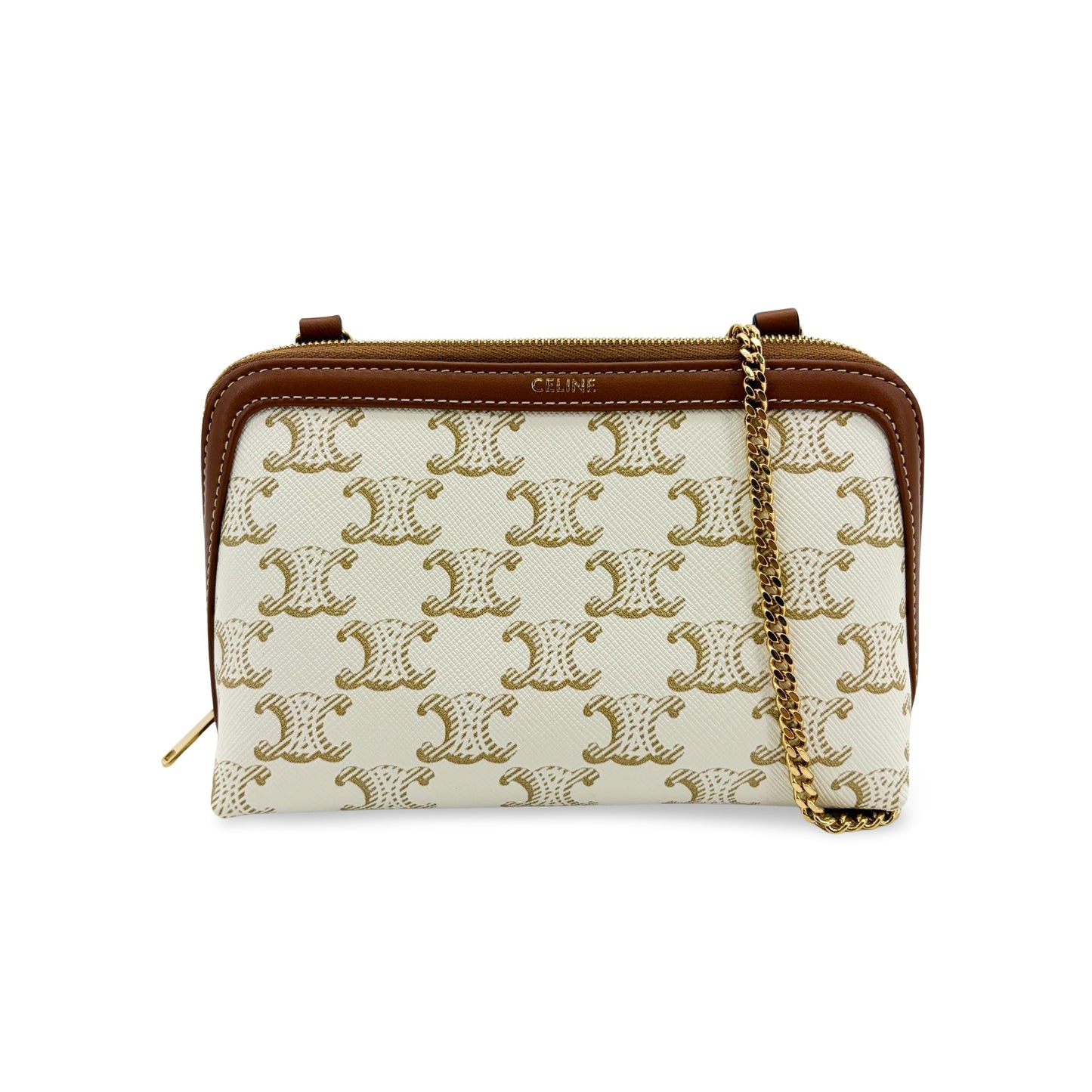 Celine Triomphe Canvas White Mini Pouch on Chain