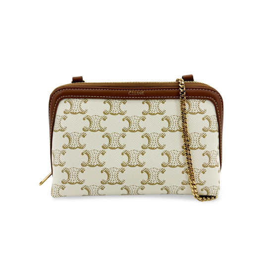 Celine Triomphe Canvas White Mini Pouch on Chain