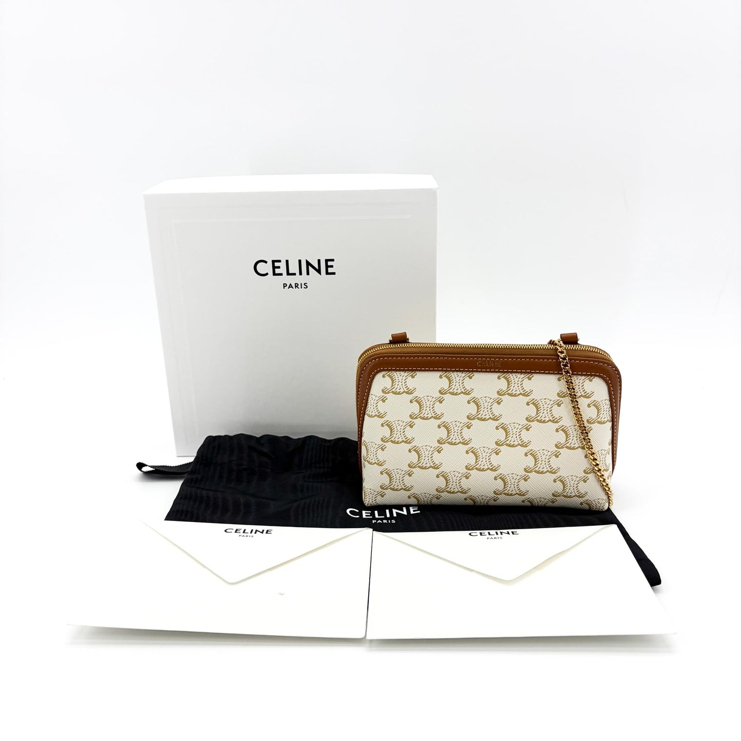 Celine Triomphe Canvas White Mini Pouch on Chain