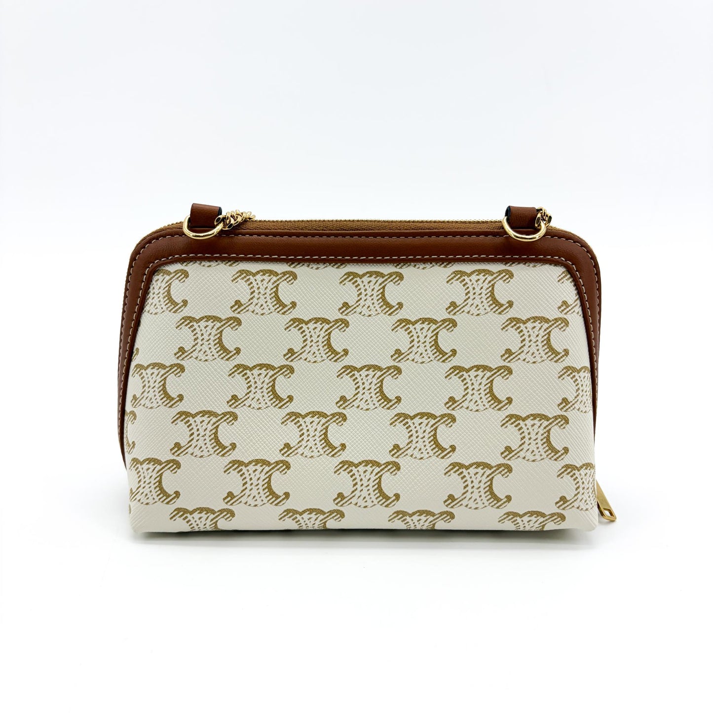 Celine Triomphe Canvas White Mini Pouch on Chain