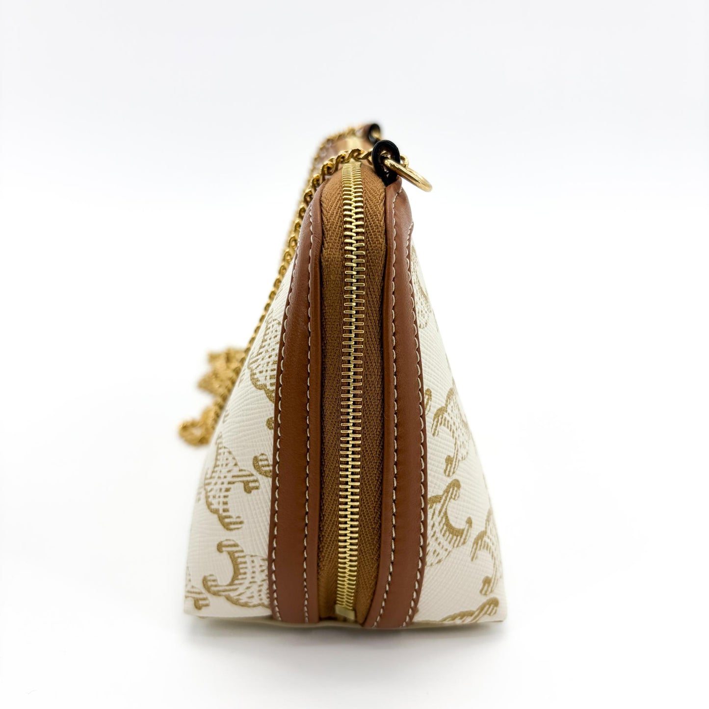 Celine Triomphe Canvas White Mini Pouch on Chain