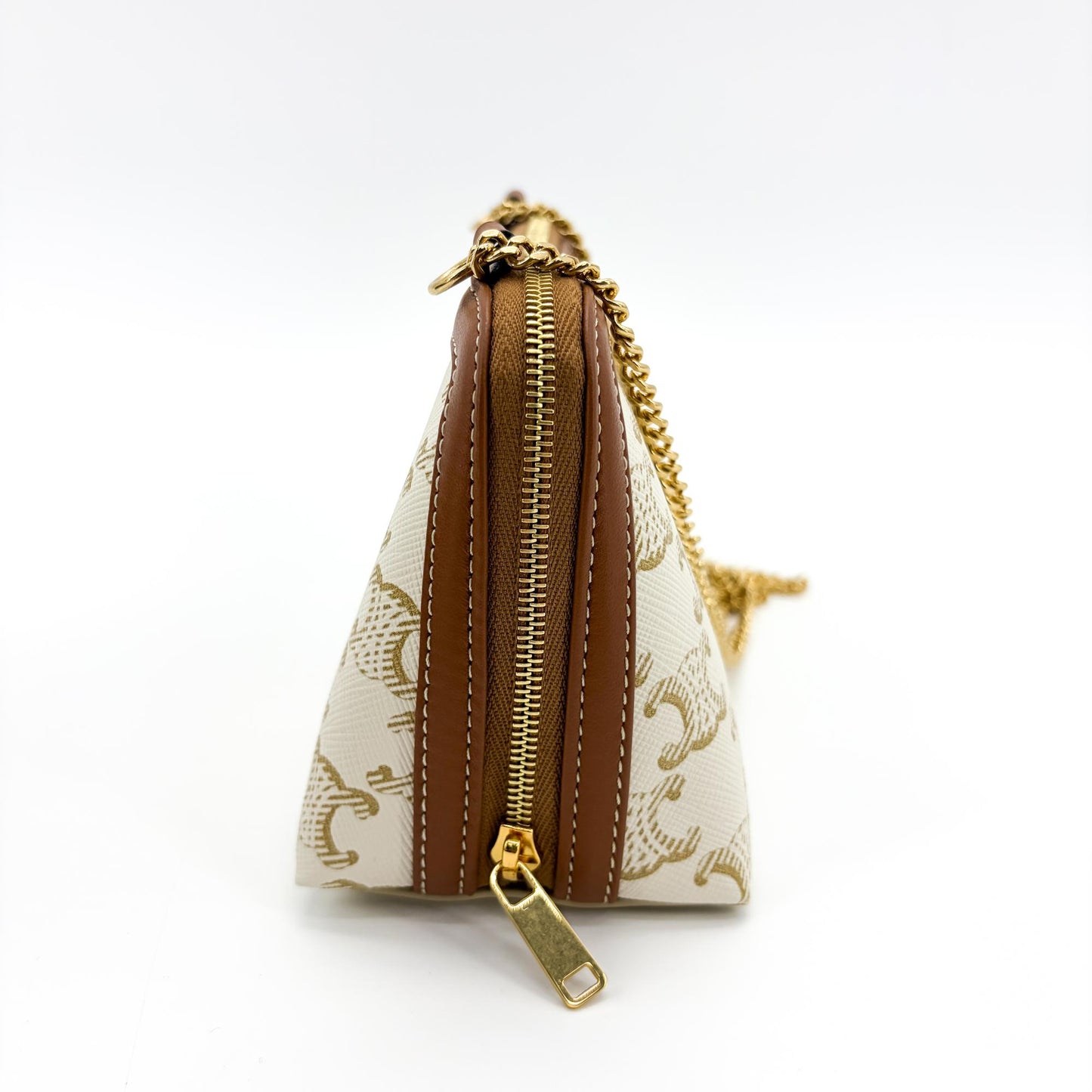 Celine Triomphe Canvas White Mini Pouch on Chain