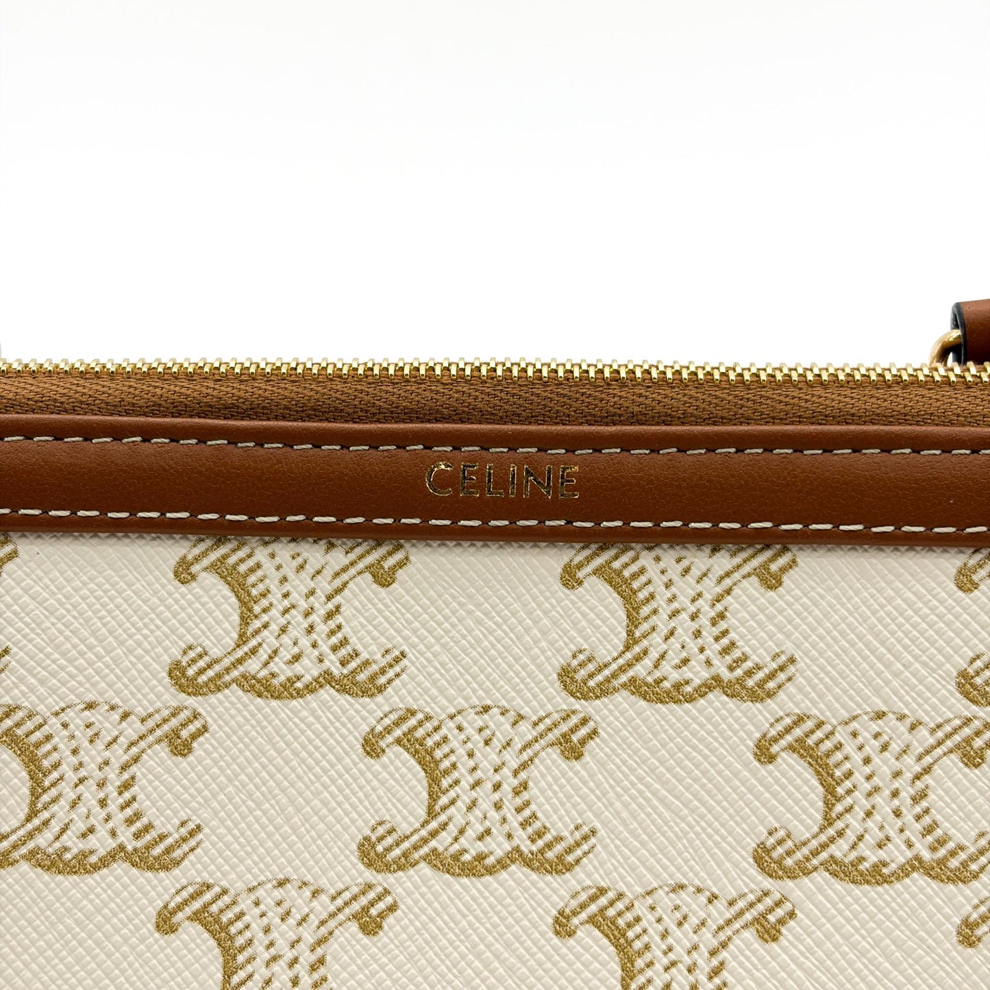 Celine Triomphe Canvas White Mini Pouch on Chain
