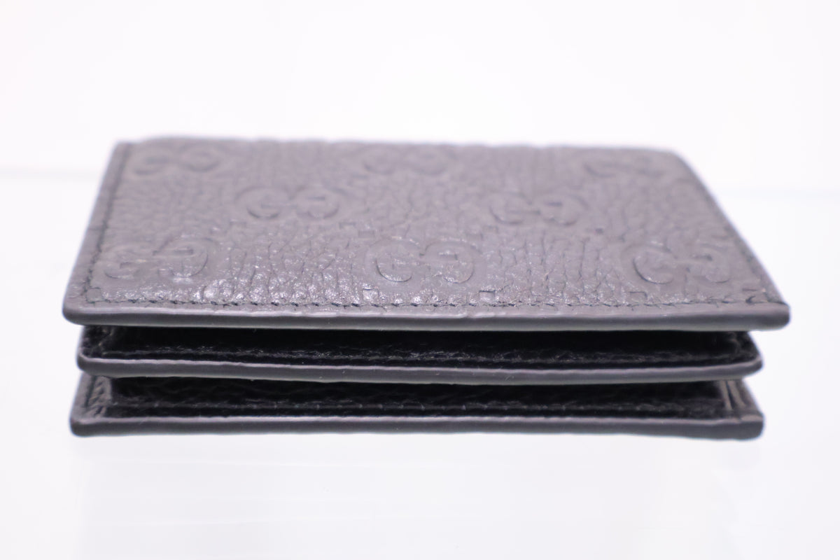 GG Emblem Mini Black Bifold Wallet 815901