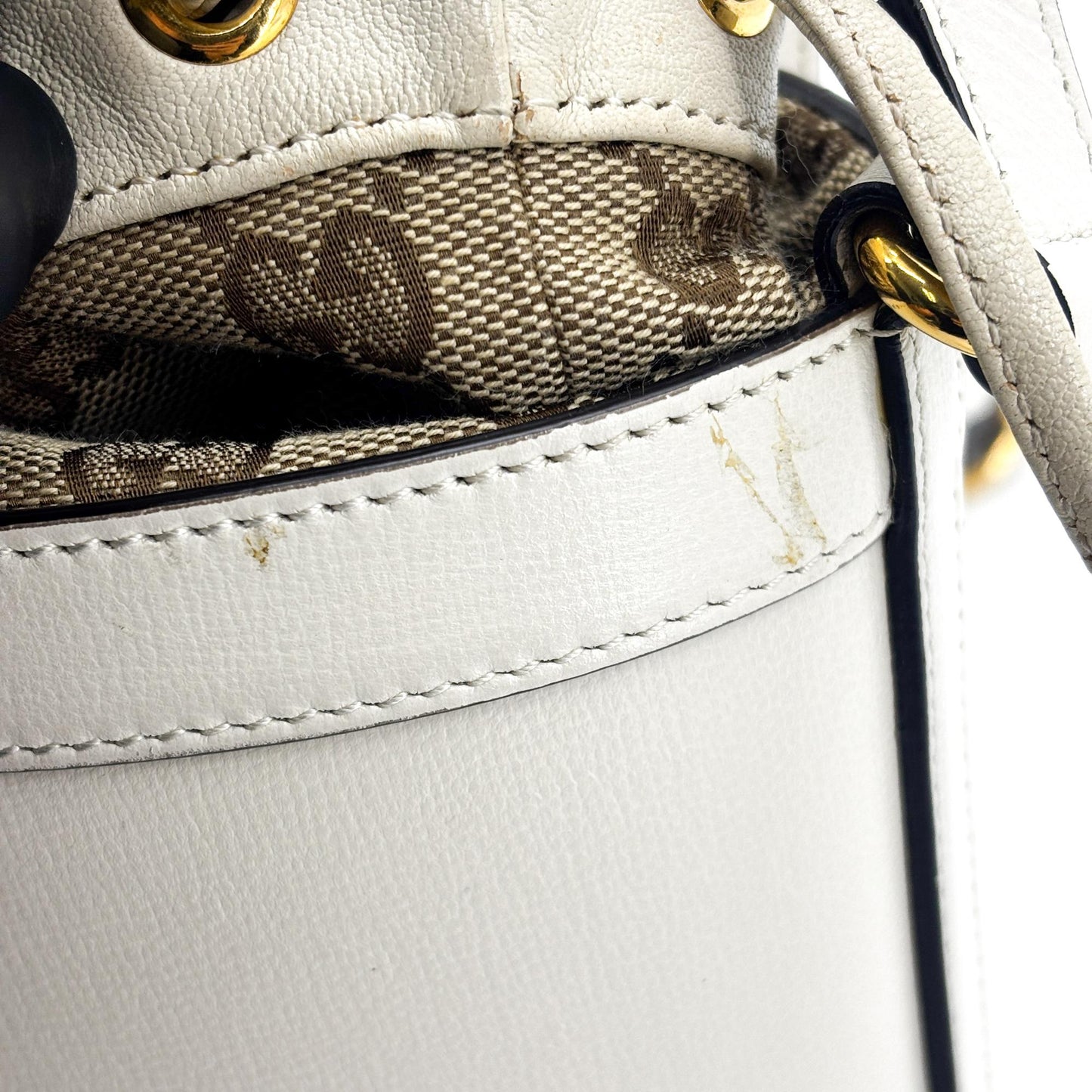 Gucci Horsebit 1955 Small Bucket Bag White