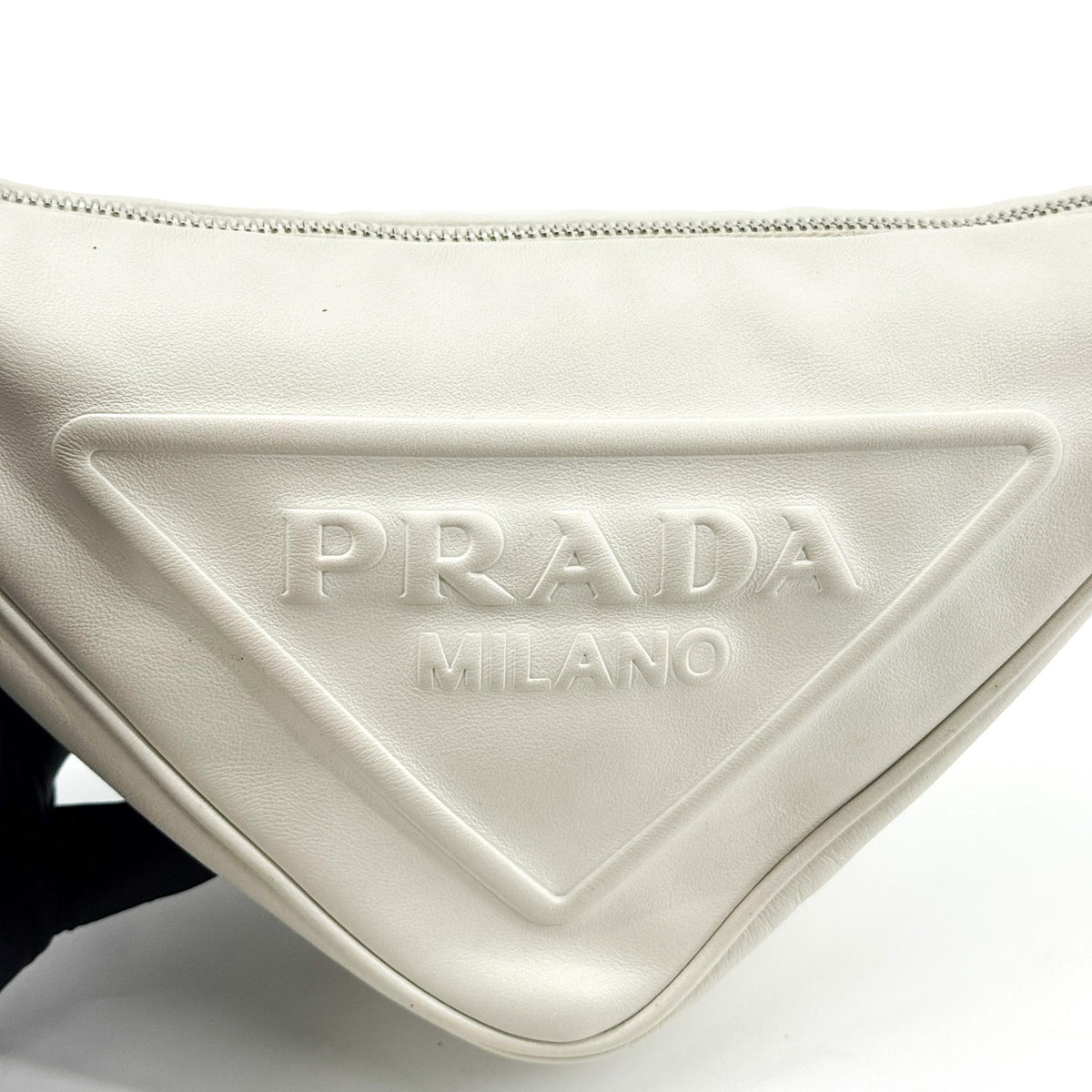 Prada Triangle Leather Crossbody Bag White