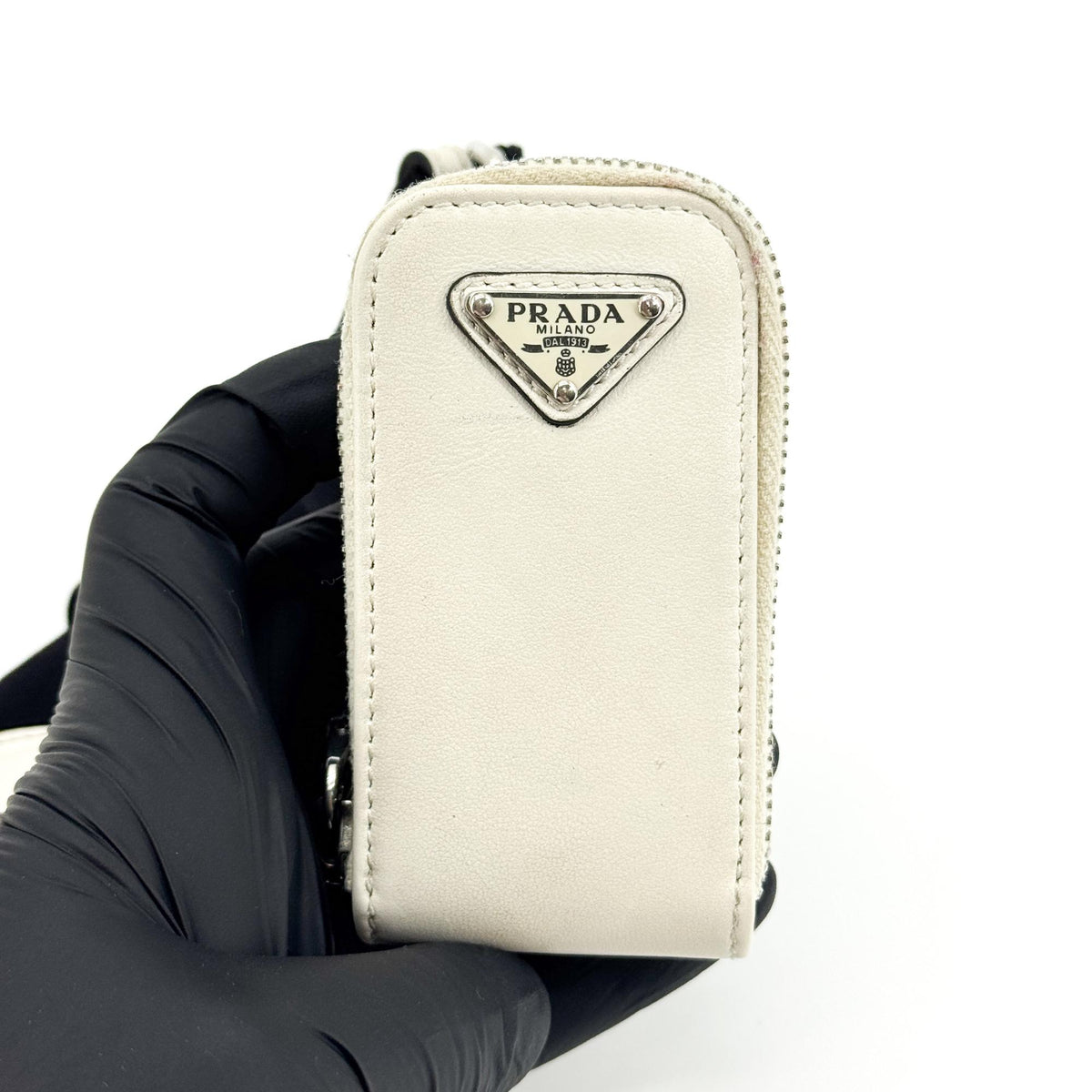 Prada Triangle Leather Crossbody Bag White
