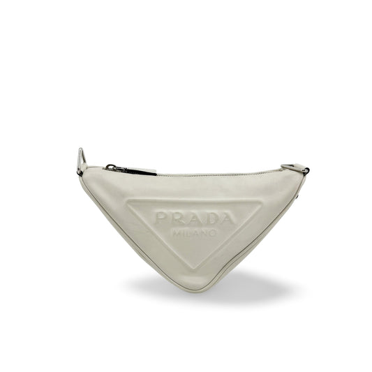 Prada Triangle Leather Crossbody Bag White