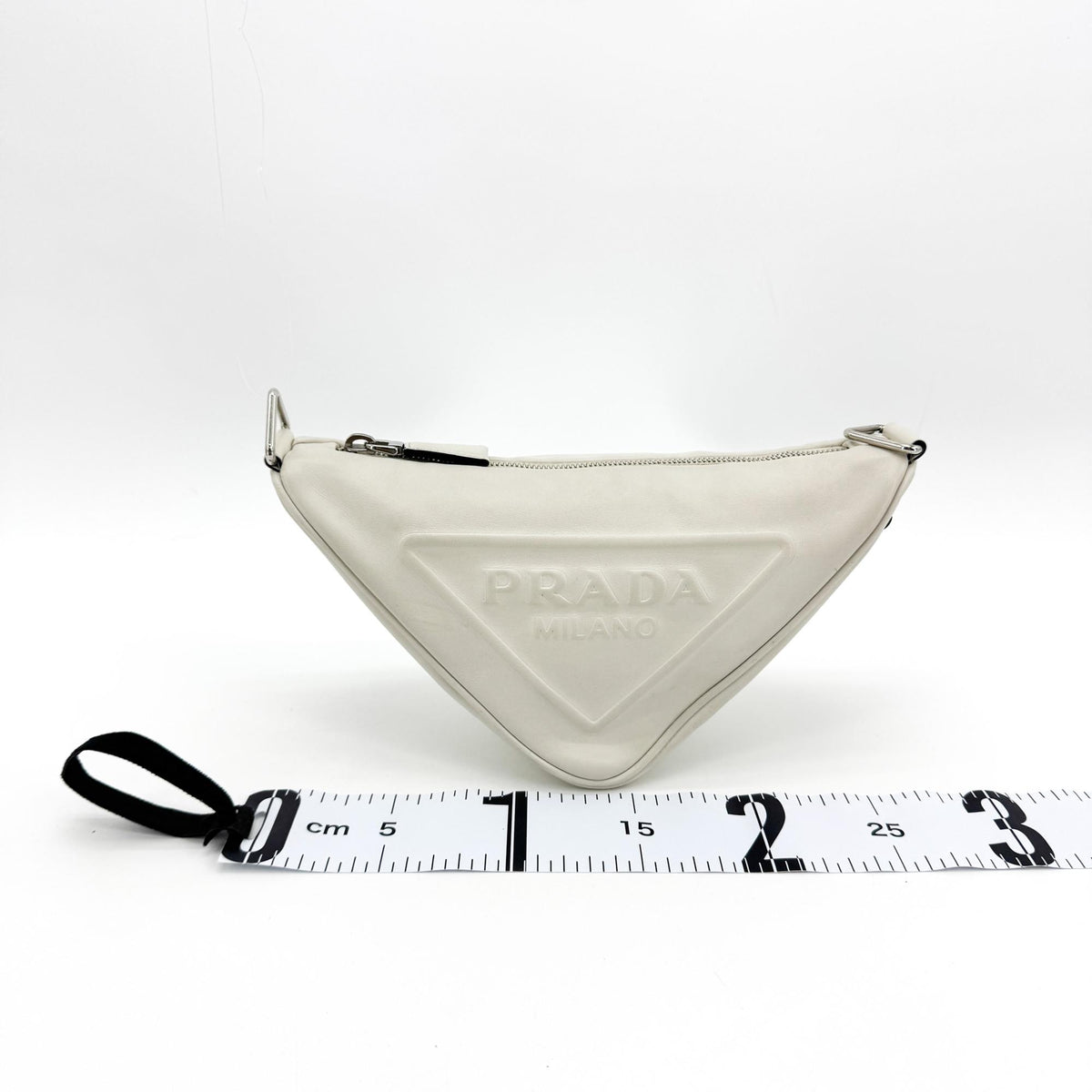 Prada Triangle Leather Crossbody Bag White