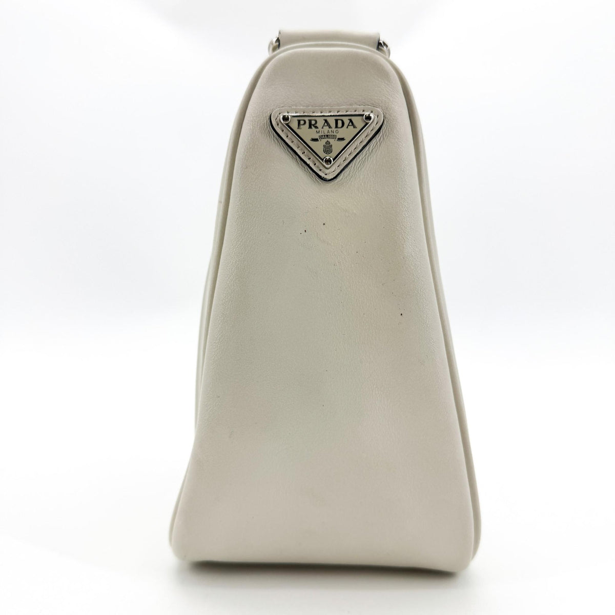 Prada Triangle Leather Crossbody Bag White