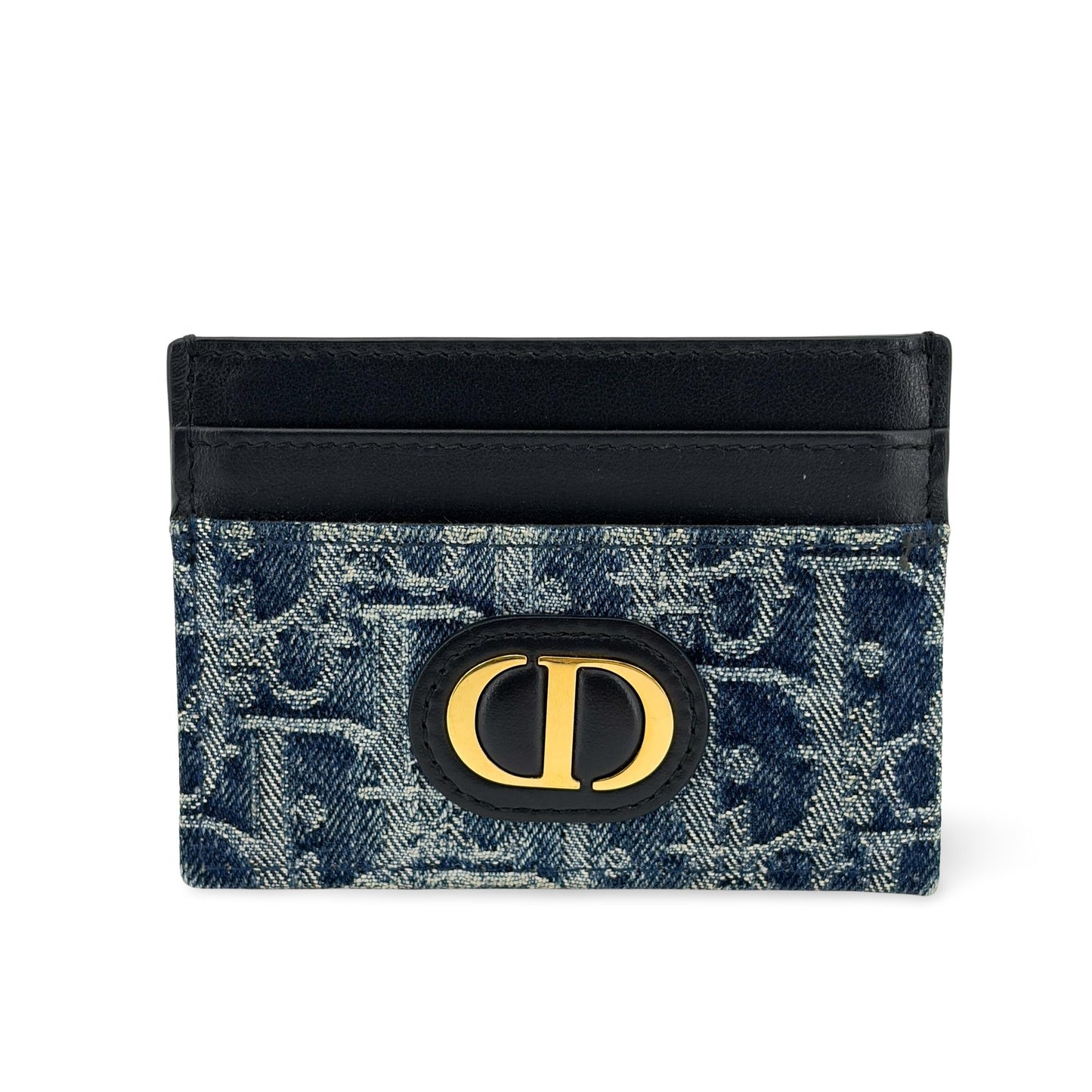 Dior 30 Montaigne Card Holder Blue Oblique Denim Black