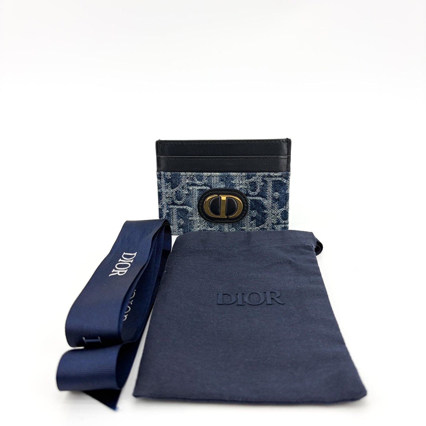 Dior 30 Montaigne Card Holder Blue Oblique Denim Black