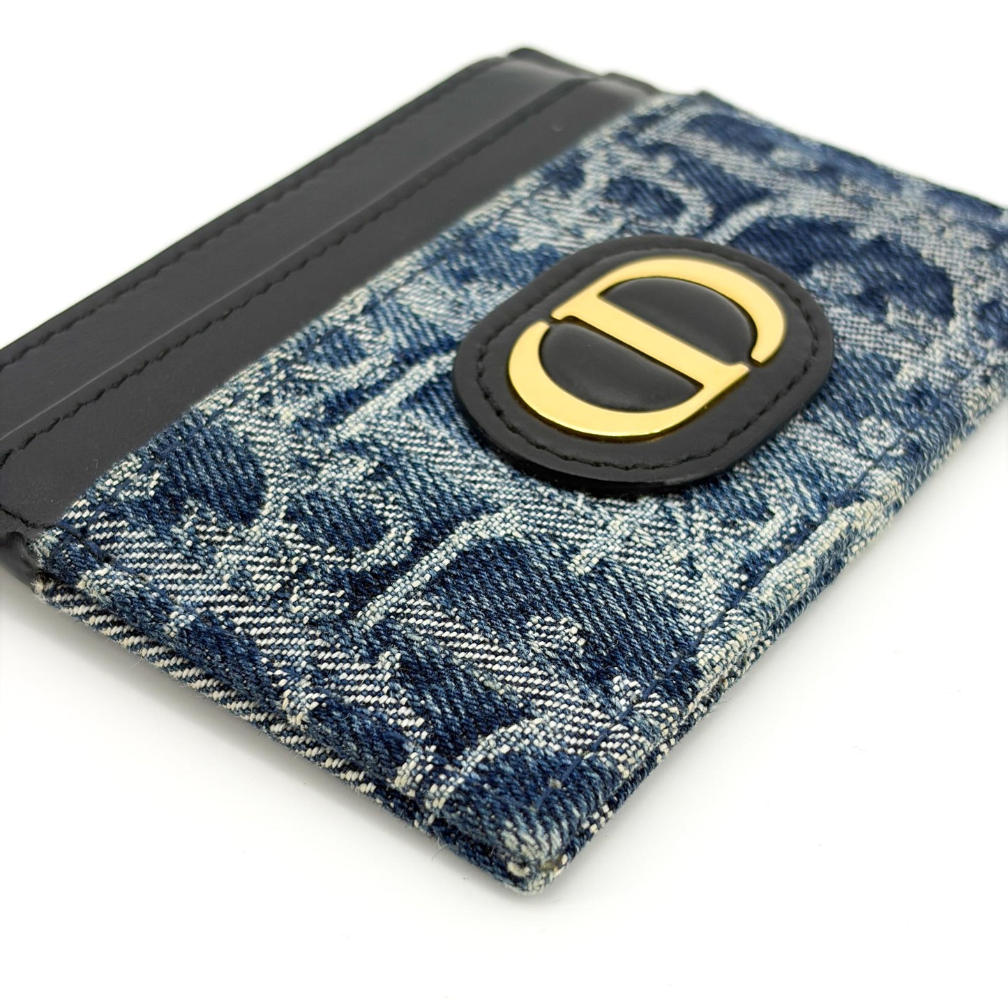 Dior 30 Montaigne Card Holder Blue Oblique Denim Black