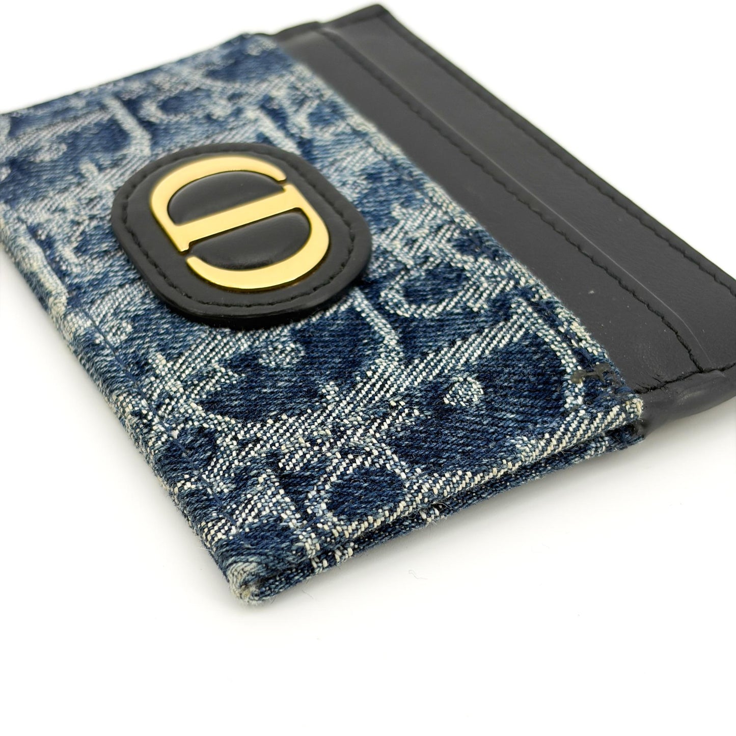Dior 30 Montaigne Card Holder Blue Oblique Denim Black