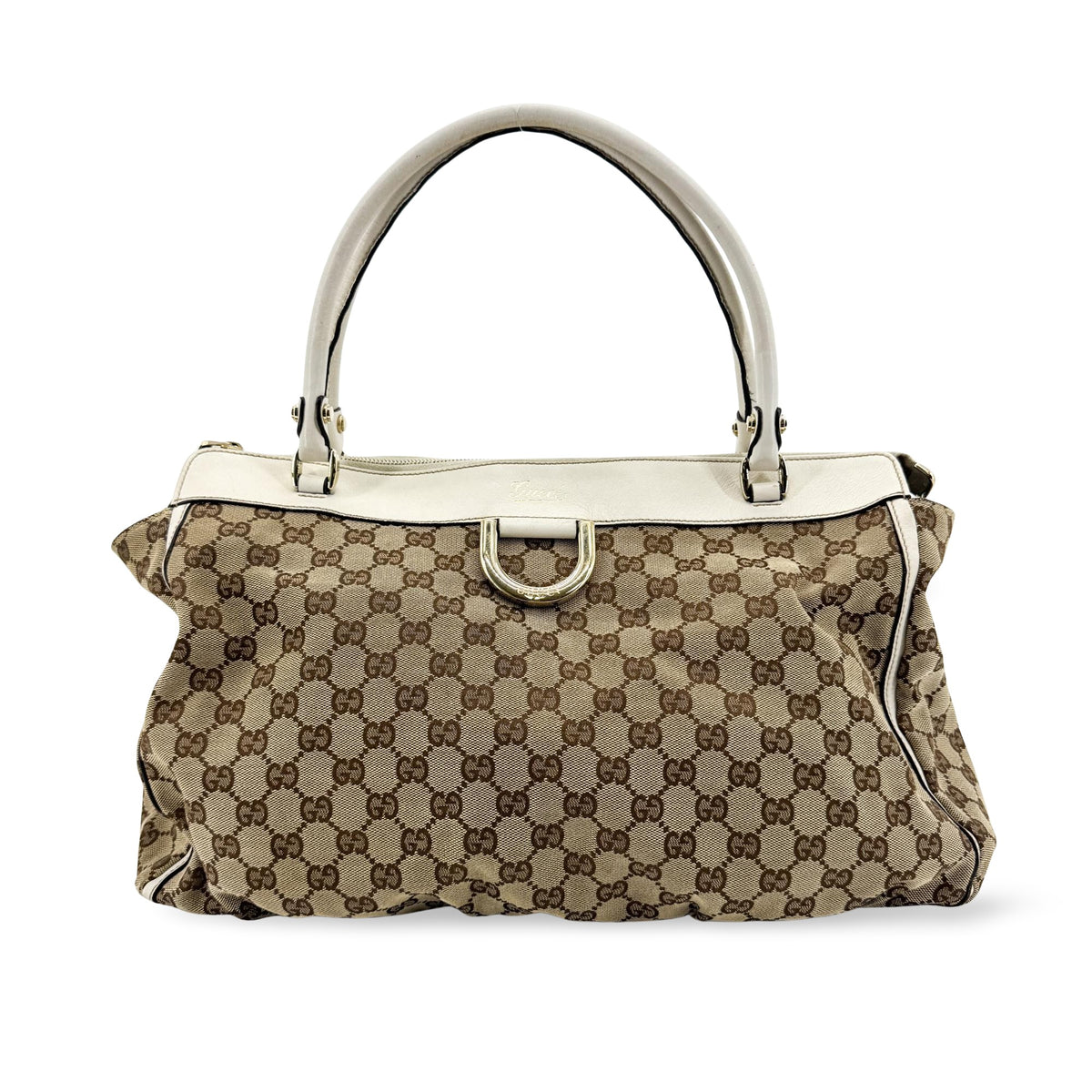 Gucci Abi D-Ring GG Canvas Medium Crossbody Bag White Beige