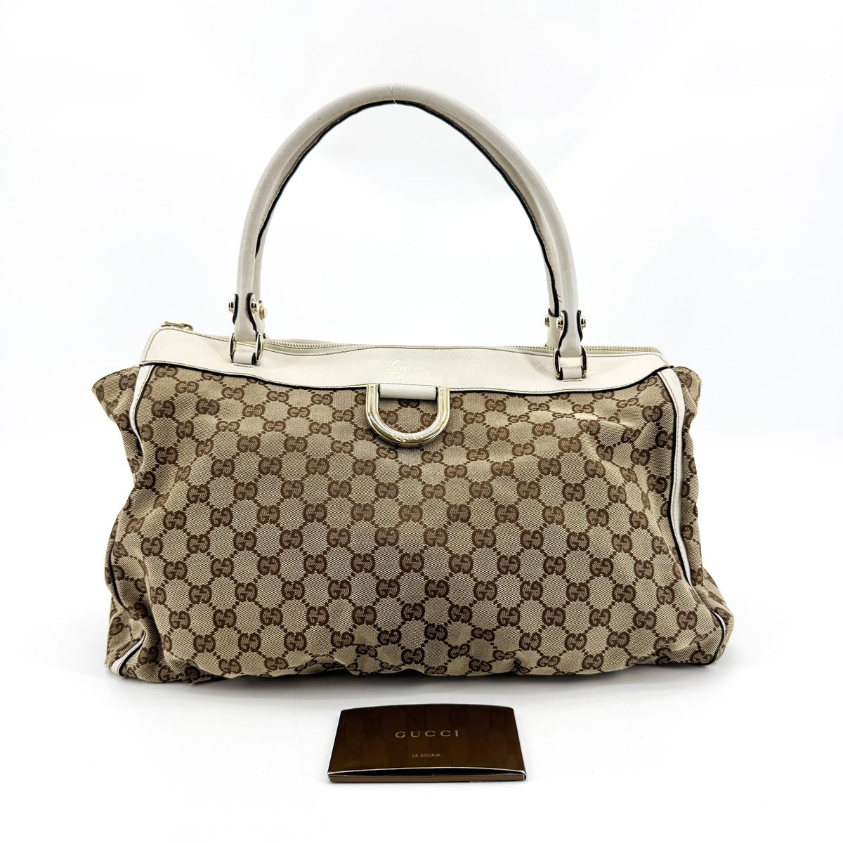 Gucci Abi D-Ring GG Canvas Medium Crossbody Bag White Beige