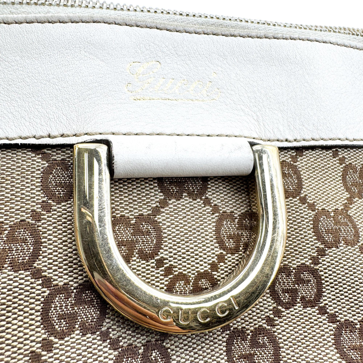 Gucci Abi D-Ring GG Canvas Medium Crossbody Bag White Beige