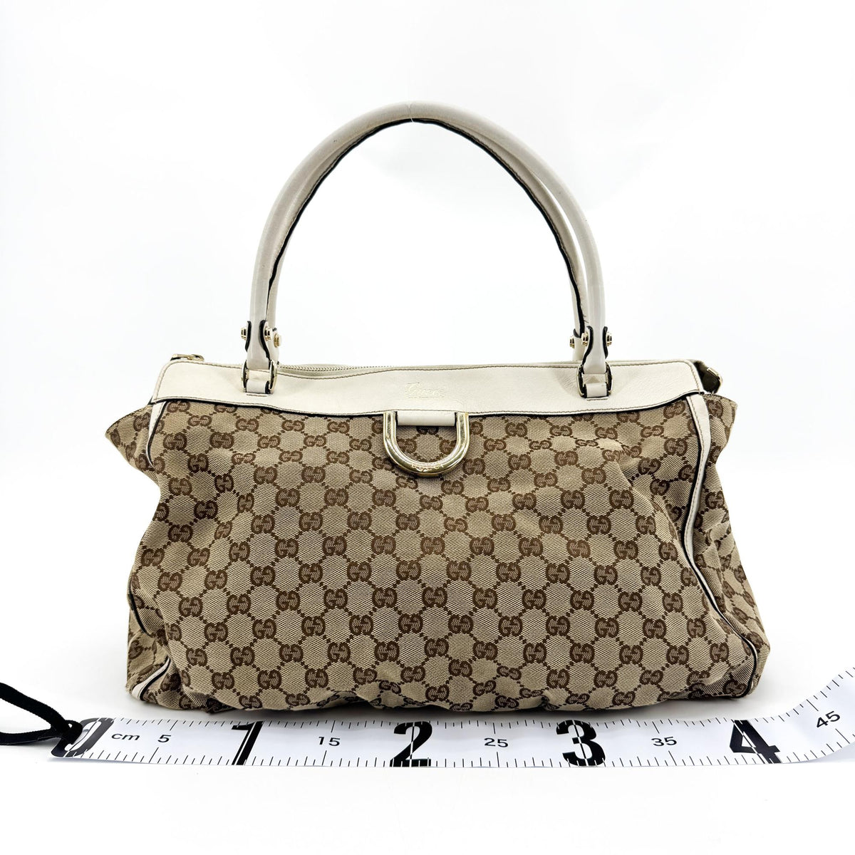 Gucci Abi D-Ring GG Canvas Medium Crossbody Bag White Beige
