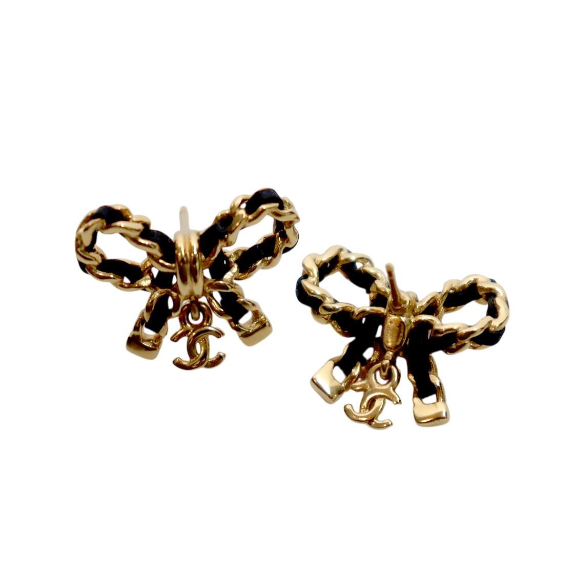 Chanel Ribbon Chain Earrings