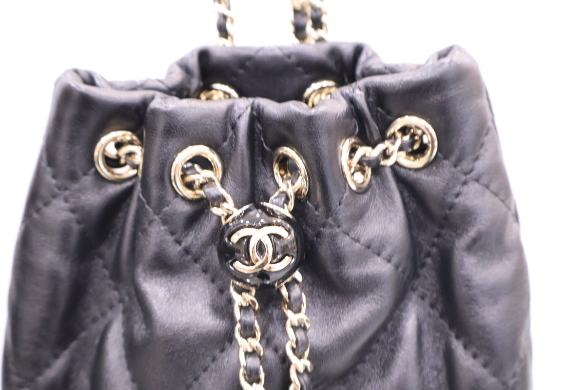 Lambskin Chain Bucket Backpack Black AS4810