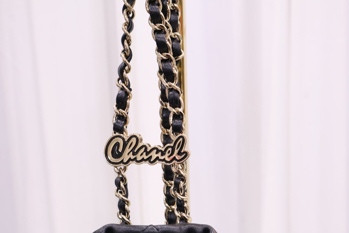 Lambskin Chain Bucket Backpack Black AS4810