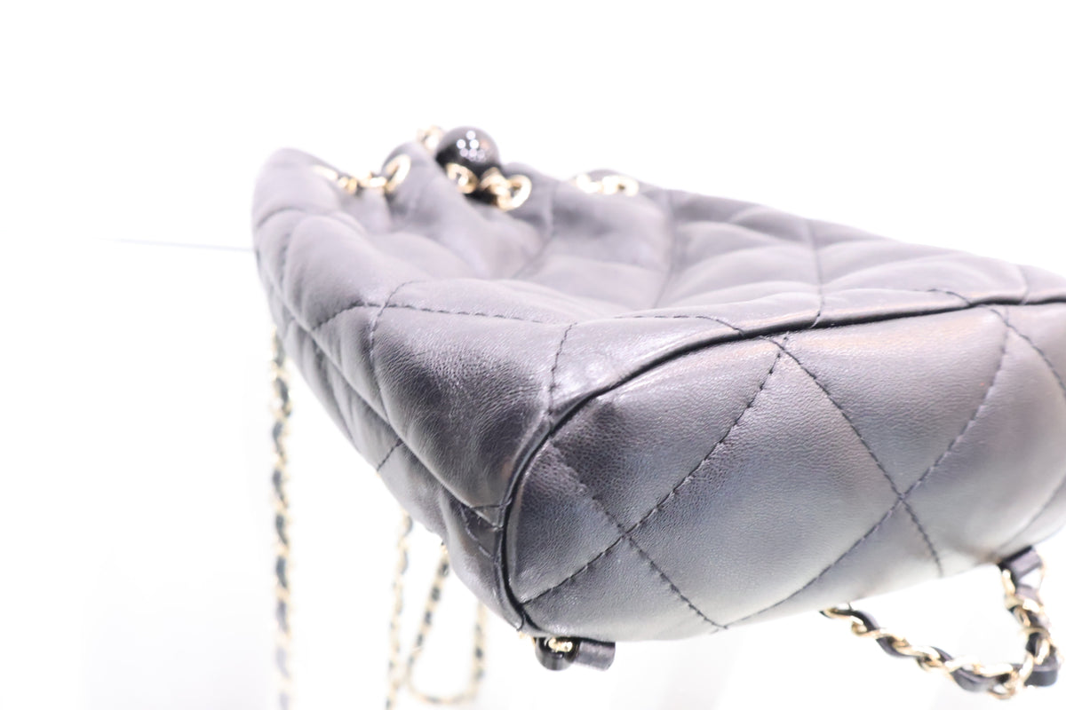 Lambskin Chain Bucket Backpack Black AS4810