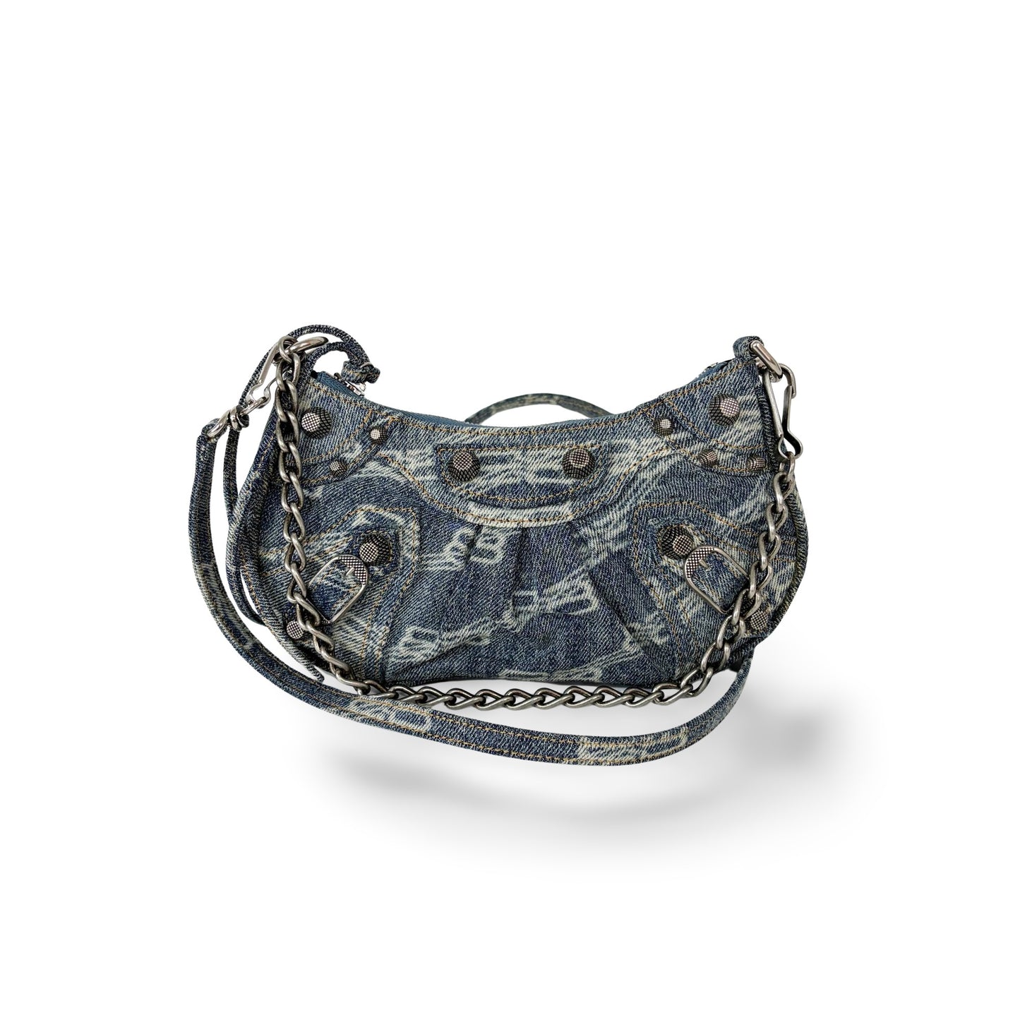 Balenciaga Le Cagol XS Shoulder Bag BB Monogram Denim Blue