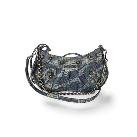 Balenciaga Le Cagol XS Shoulder Bag BB Monogram Denim Blue