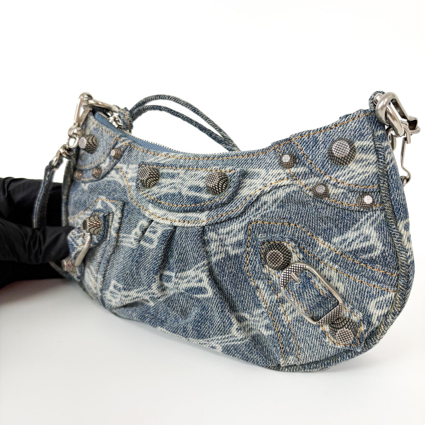 Balenciaga Le Cagol XS Shoulder Bag BB Monogram Denim Blue