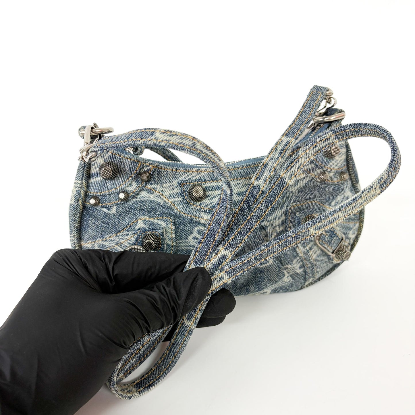 Balenciaga Le Cagol XS Shoulder Bag BB Monogram Denim Blue