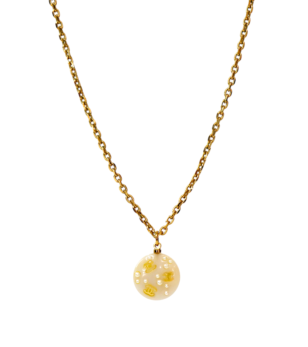 Chanel Pearl CC Pendant Gold Necklace