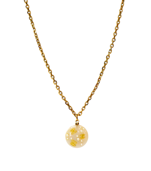 Chanel Pearl CC Pendant Gold Necklace