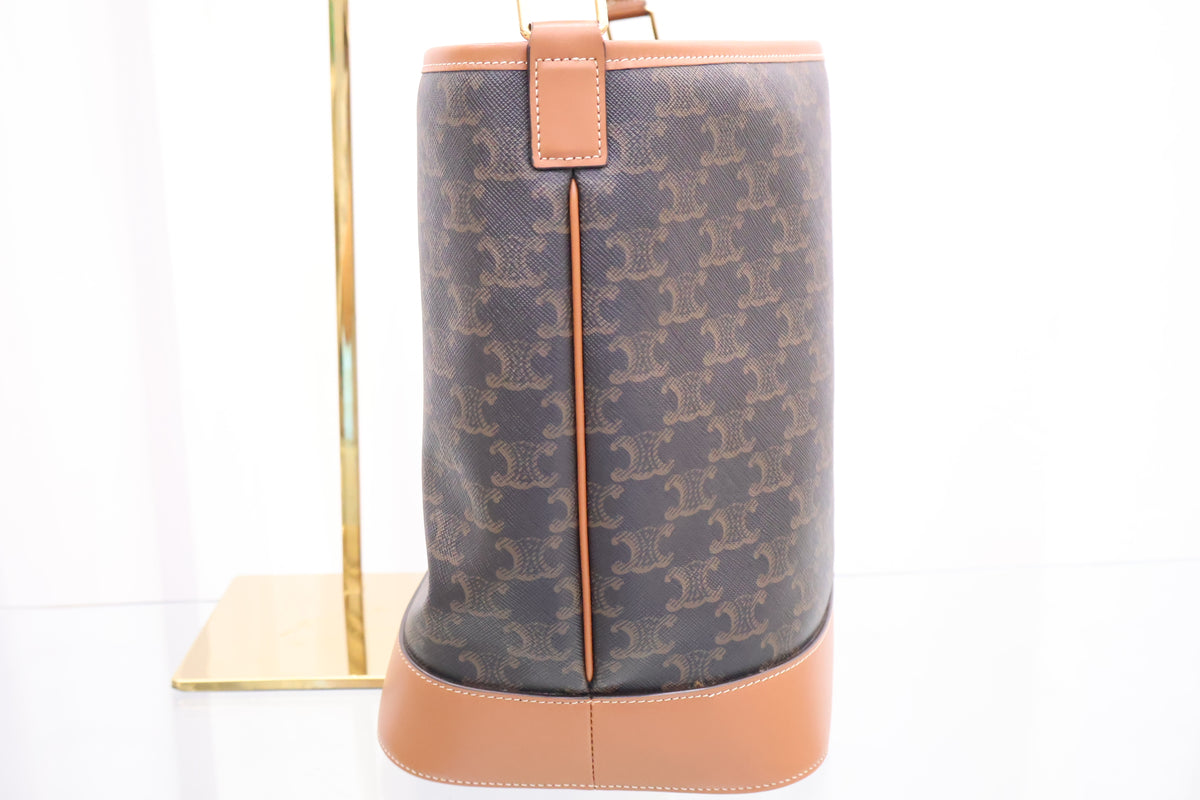 Triomphe Canvas Calfskin Medium Bucket Shoulder Bag 191132CAS.04LU