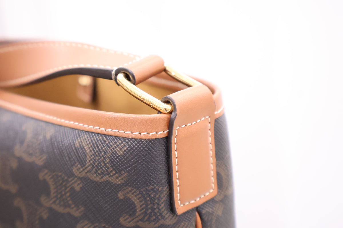 Triomphe Canvas Calfskin Medium Bucket Shoulder Bag 191132CAS.04LU