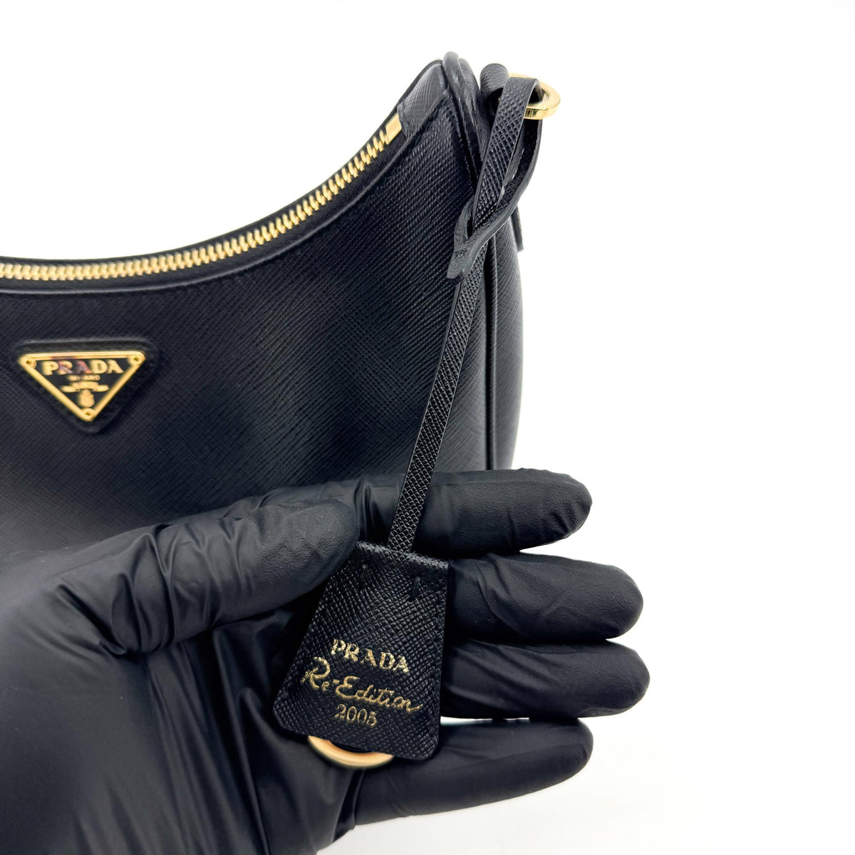 Prada Saffiano Leather Re-edition 2005 Crossbody Bag Black Gold Hardware