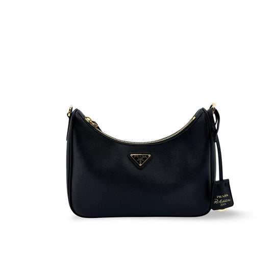 Prada Saffiano Leather Re-edition 2005 Crossbody Bag Black Gold Hardware