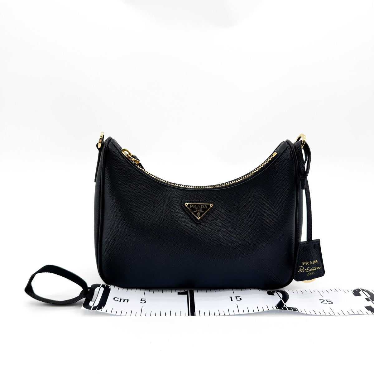 Prada Saffiano Leather Re-edition 2005 Crossbody Bag Black Gold Hardware