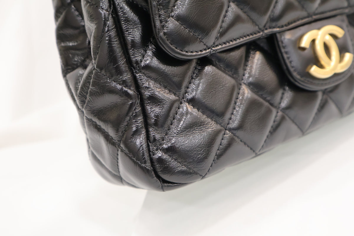 Pocket Chain Shiny Crumpled Calf Chain Small Hobo Shoulder Bag AS4323 Black