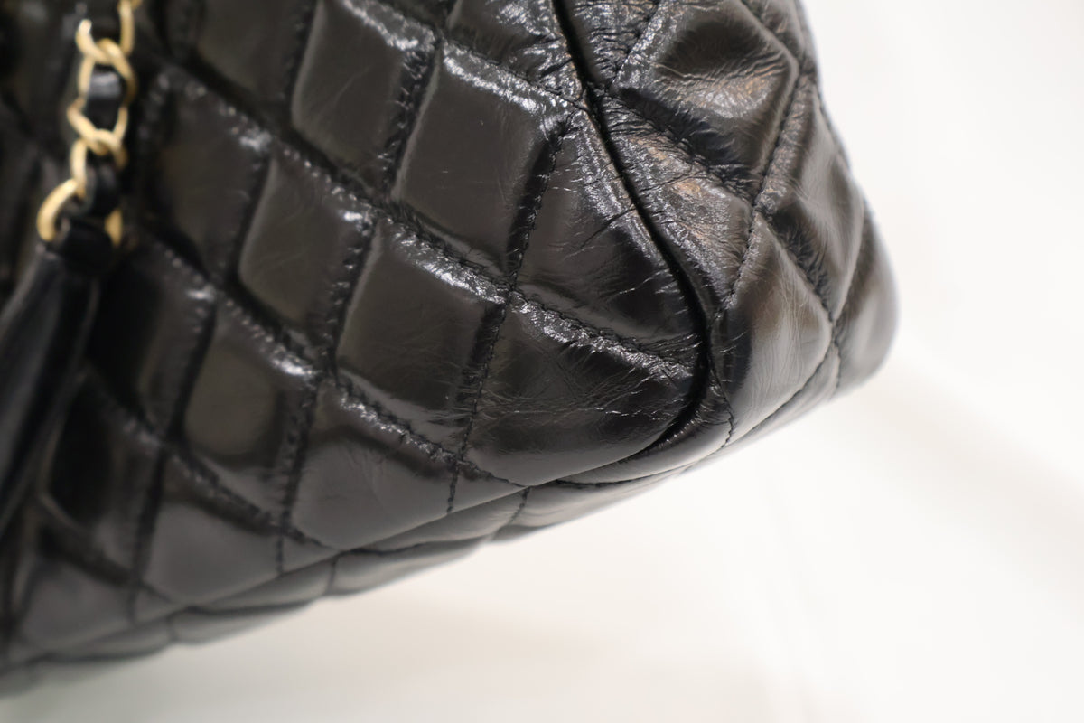 Pocket Chain Shiny Crumpled Calf Chain Small Hobo Shoulder Bag AS4323 Black