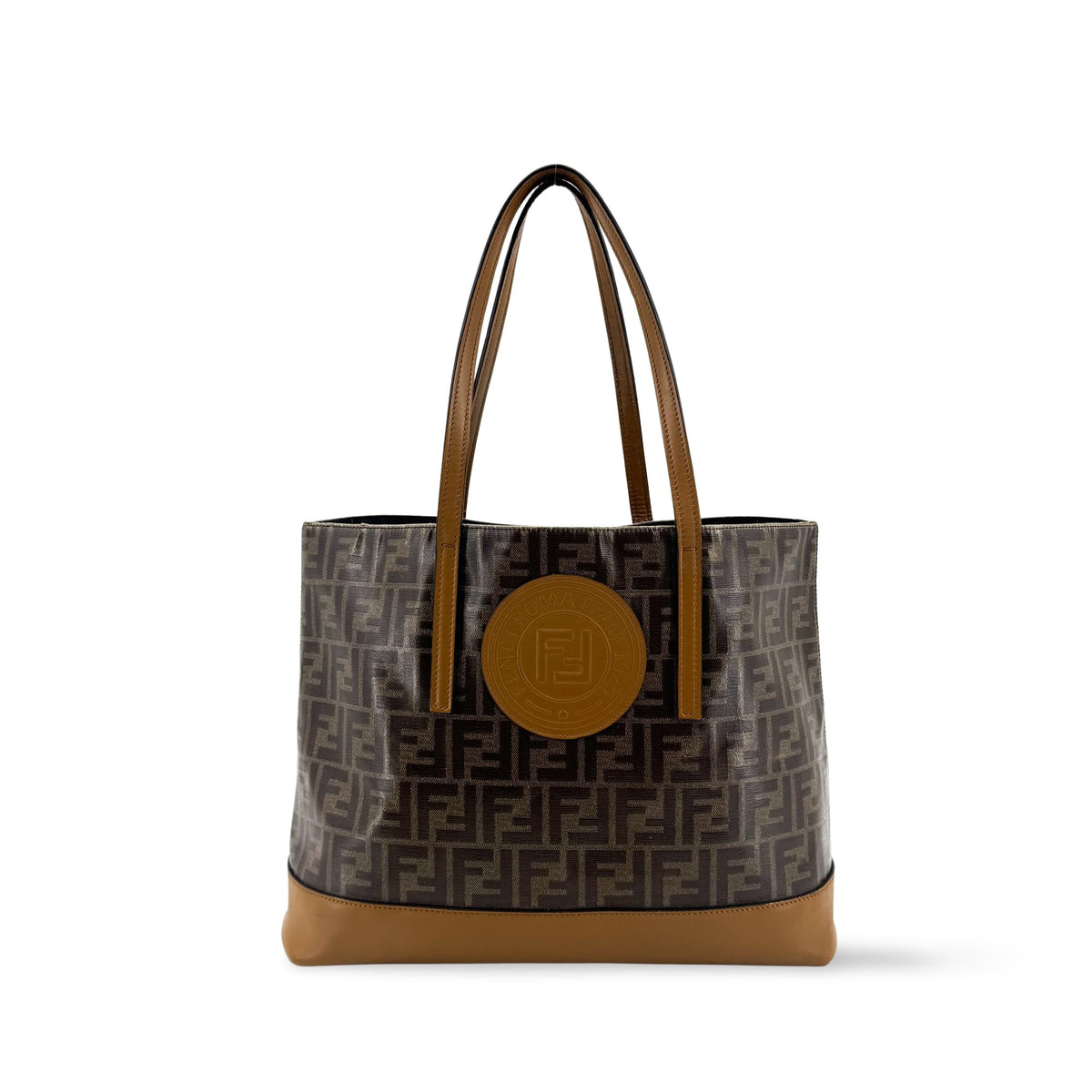 Fendi FF Zucca Logo Patch Tote Bag Brown