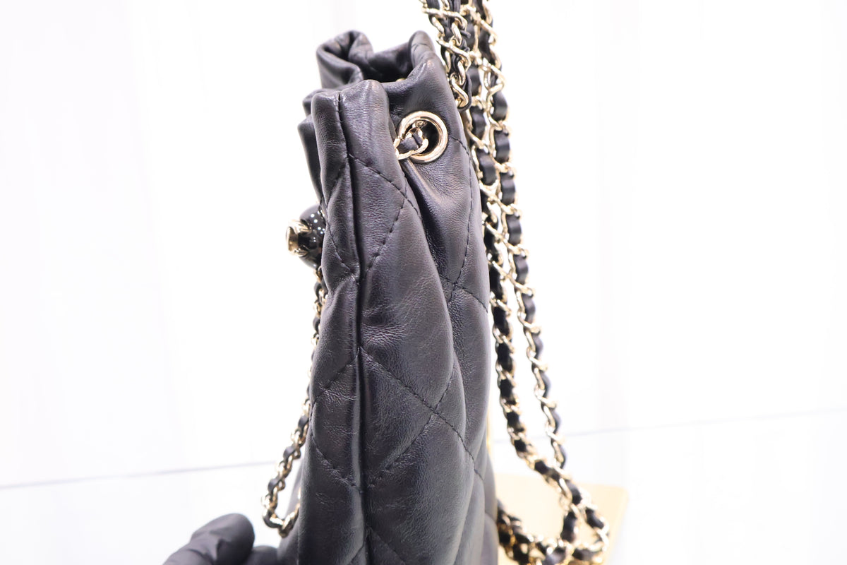 Lambskin Chain Bucket Backpack Black AS4810