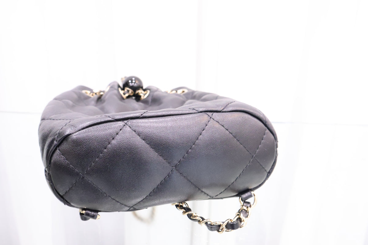 Lambskin Chain Bucket Backpack Black AS4810