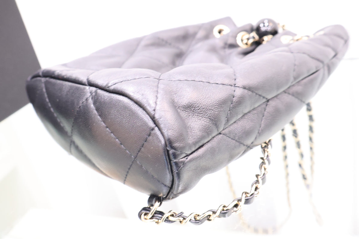 Lambskin Chain Bucket Backpack Black AS4810