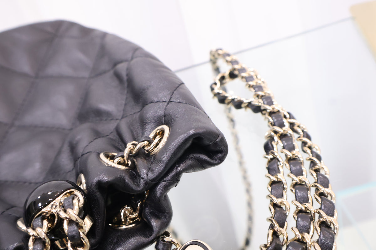 Lambskin Chain Bucket Backpack Black AS4810