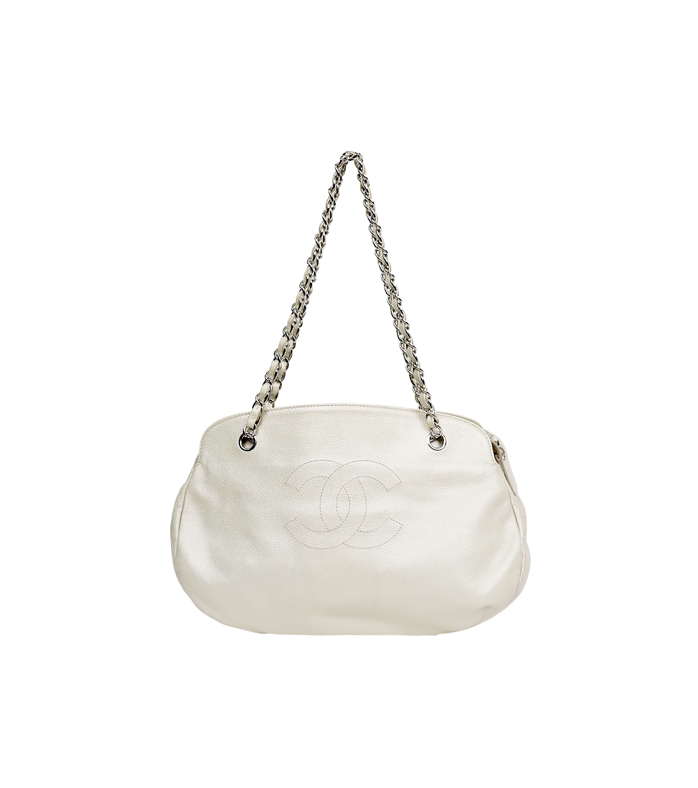 Chanel White Caviar Big CC Chain Shoulder Bag