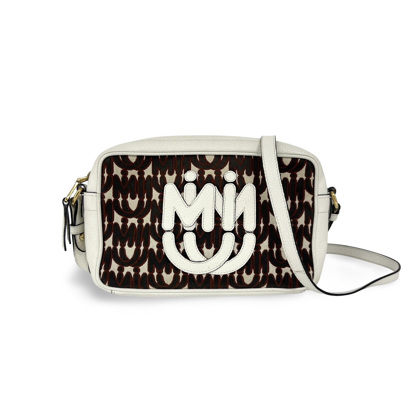 Miu Miu logo print jacquard and leather shoulder bag
