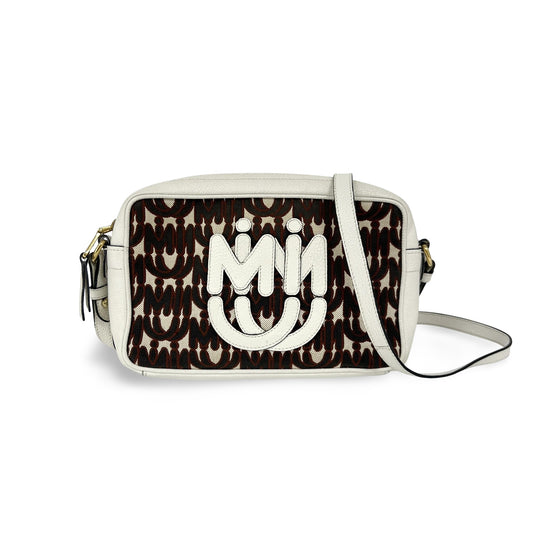 Miu Miu logo print jacquard and leather shoulder bag