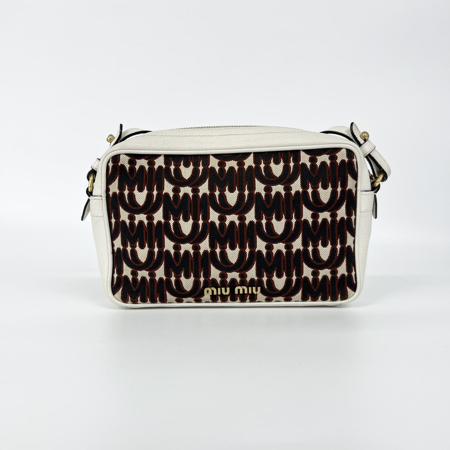Miu Miu logo print jacquard and leather shoulder bag