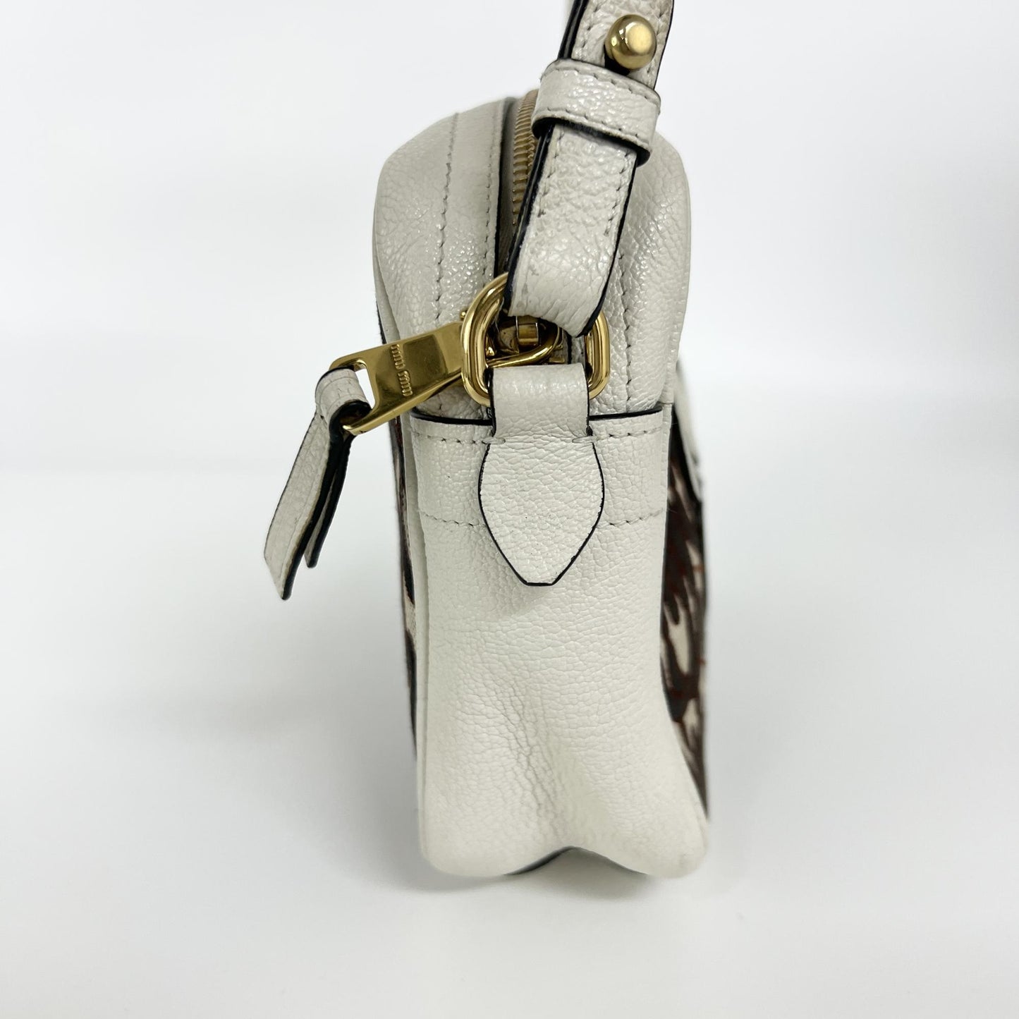 Miu Miu logo print jacquard and leather shoulder bag